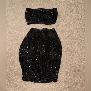 Black Sequin 2 piece skirt set